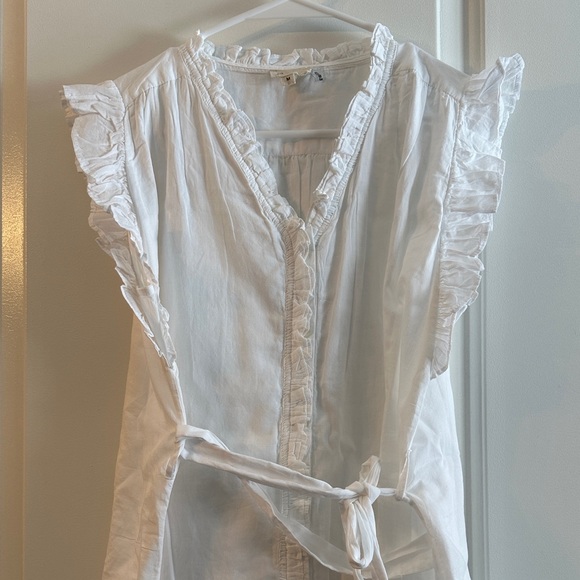 Elan Tops - Elan White Ruffled Tie-Front Blouse